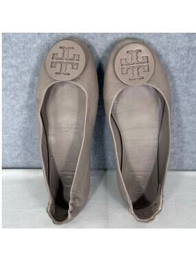 Tory Burch Women’s sz 5.5 Minnie Travel Ballet Flat French Gray Neutral Leather